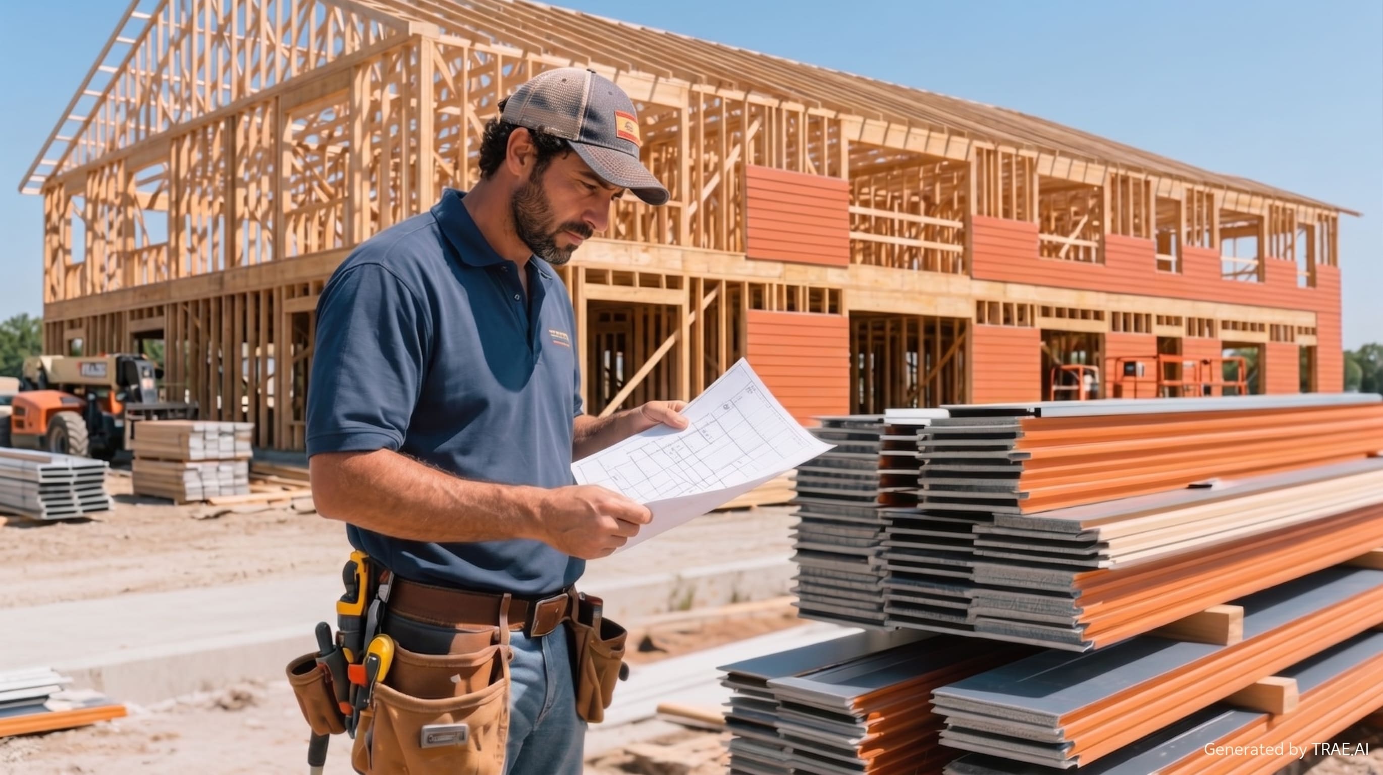 Experienced installer reviewing siding layout and cut plan beside organized materials.